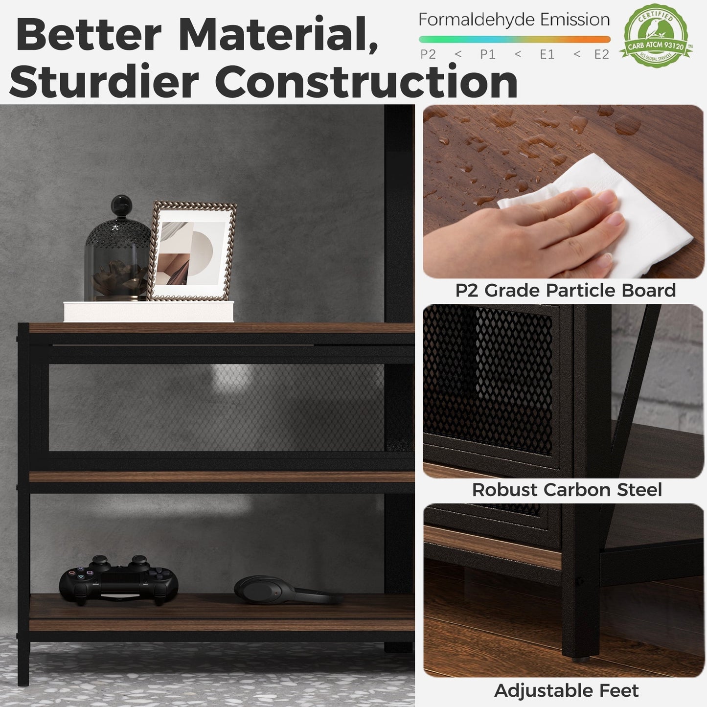 Royalcraft TV Stand with Mount and Power Outlet, 51" Swivel TV Stand Mount for 32/45/55/60/65/70 Inch TVs, LED Entertainment Center with Storage Shelves for Living Room, Bedroom, Office, Rustic Brown