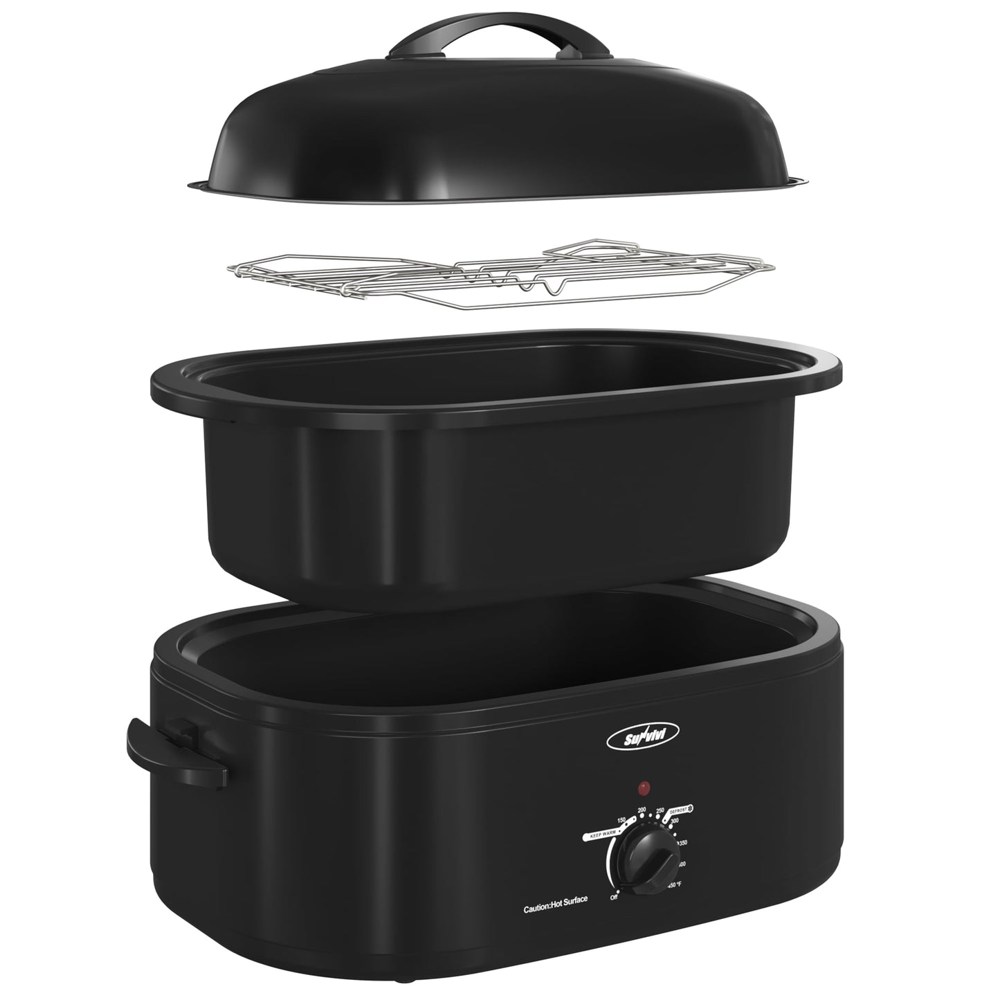RoyalCraft 24 Quart Electric Roaster Oven with Visible & Self-Basting Lid, Stainless Steel, White