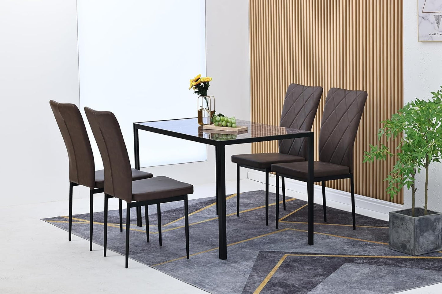 CozyHome 47" Dining Table for 2-4People, Rectangular Kitchen & Dining Room Tables, Brown Industrial Glass Style Apartment Dinning Room Dinette Tables for Eating Dinner