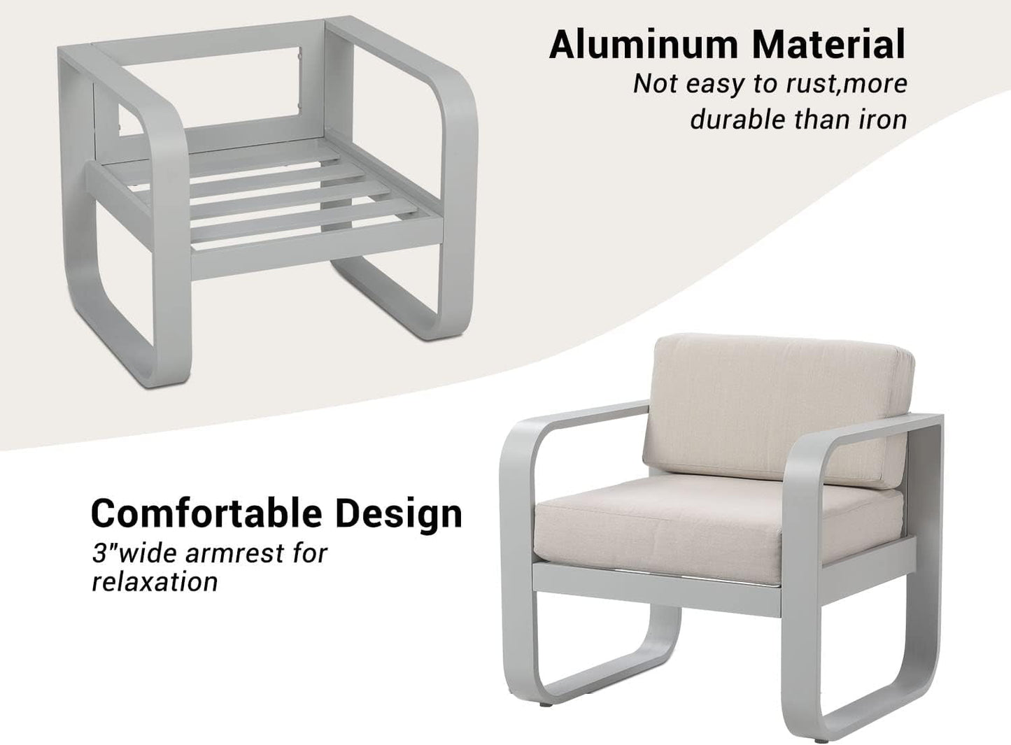Royalcraft Aluminum Patio Furniture, Outdoor Metal Patio Furniture Conversation Set with Coffee Table, Outside Patio Sofa Sets with Cushion for Balcony Backyard Garden, Beige