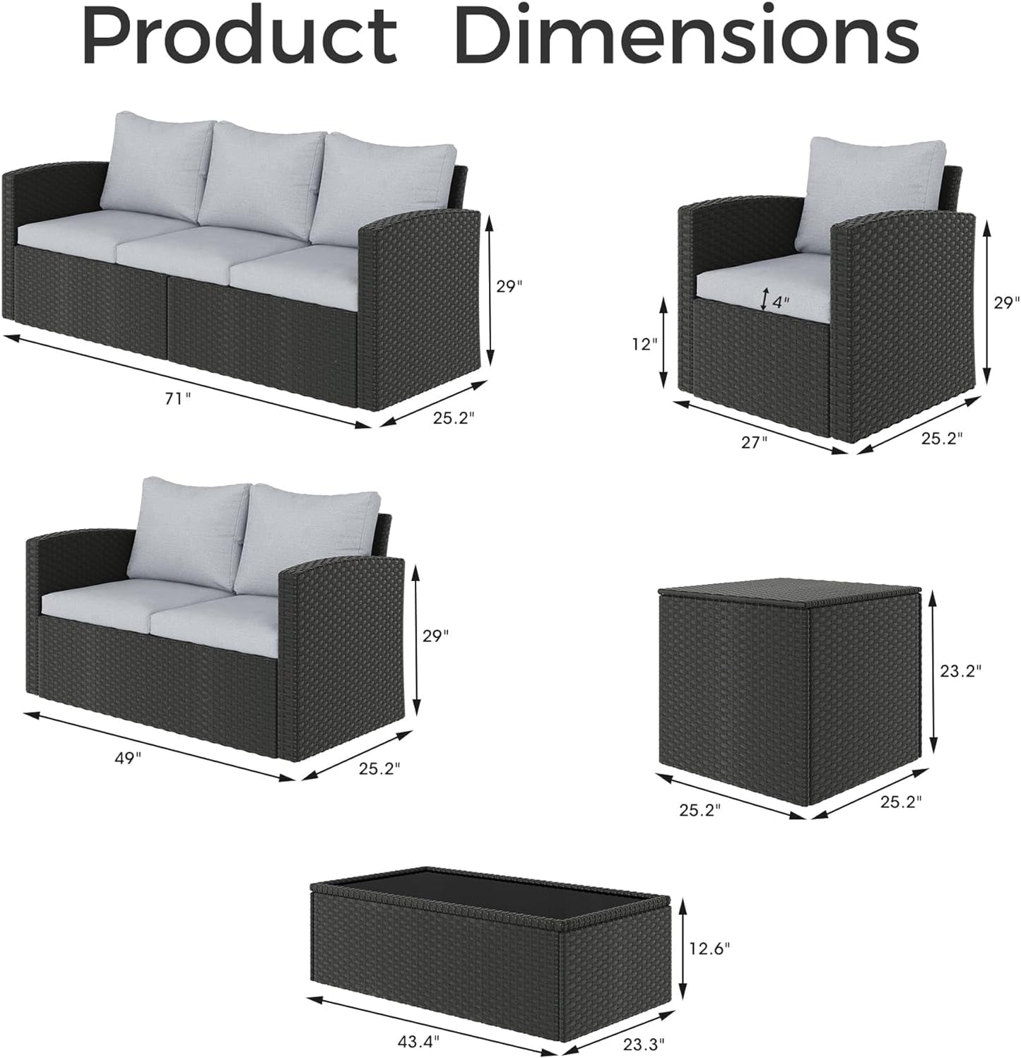 Royalcraft 9 Pieces Patio Furniture Set, All Weather PE Wicker Rattan Outdoor Sectional Sofa with Coffee Table and Navy Blue Cushion, Outdoor Furniture for Lawn Backyard Poolside Porch