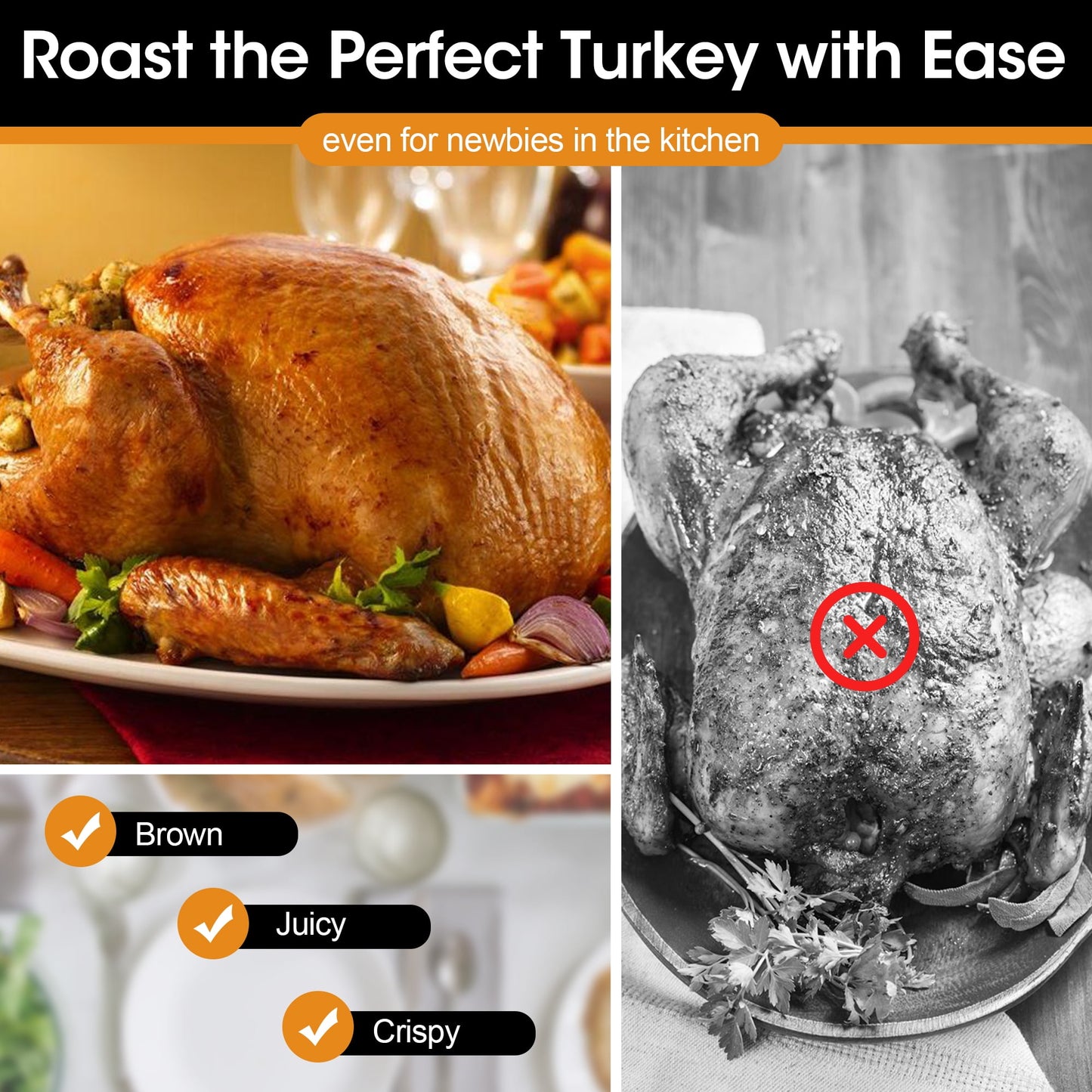 RoyalCraft 20 Quart Electric Roaster Oven with Self-Basting Lid, Stainless Steel, Silver