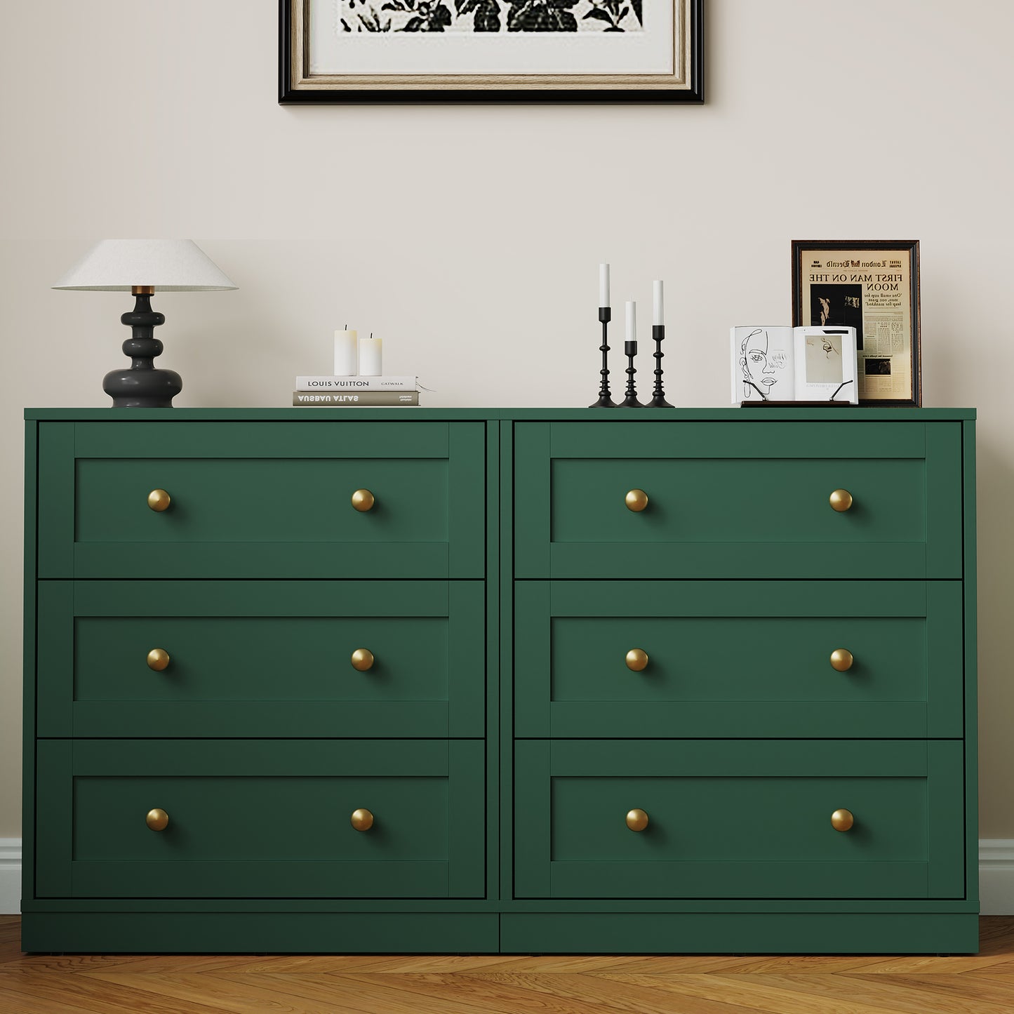 Royalcraft 3 Drawer Nightstand, Large Bedside Table with Golden Round Knobs, Modern Wood End Table, Accent Side Table Chest of Drawers for Bedroom, Living Room, Hallway, Closet