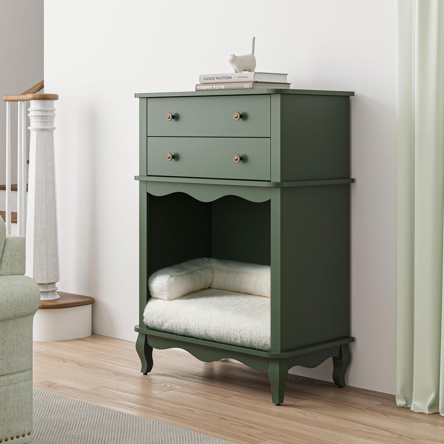CozyHome 2 Drawer Dresser with Wall Mount Shelves, Dresser Chest of Drawer for Bedroom, Multifunctional Tall Dresser, Wood Storage Chest of Drawers Storage Cabinet for Living Room, Entryway, Green