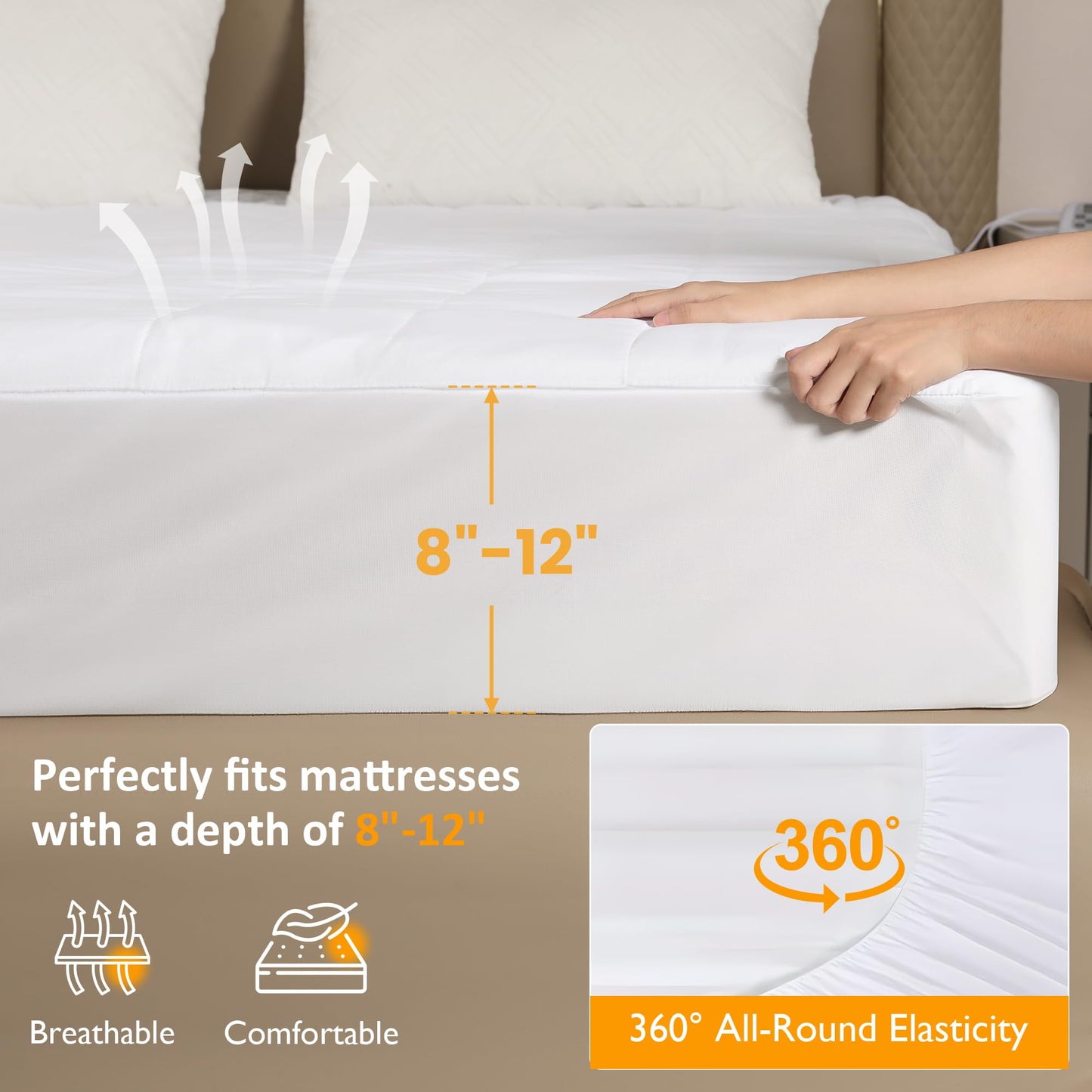 Royalcraft King Size Heated Mattress, Electric Bed Mattress Pad with 12-Hour Timer & 10 Heat Settings, Full Bed Warmer with Dual Controller, Machine Washable, 78in x 80in