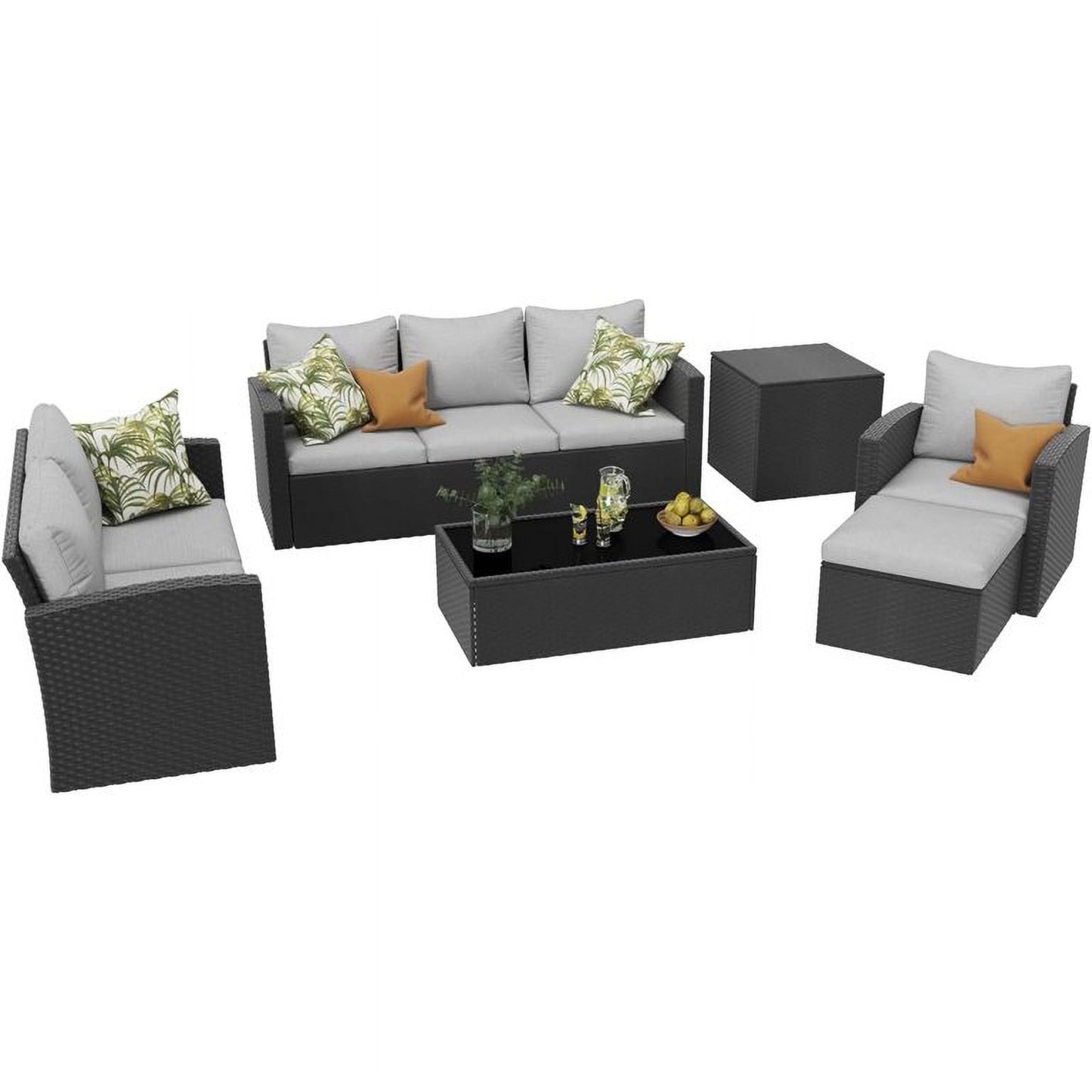 Royalcraft 9 Pieces Patio Furniture Set, All Weather PE Wicker Rattan Outdoor Sectional Sofa with Coffee Table and Navy Blue Cushion, Outdoor Furniture for Lawn Backyard Poolside Porch