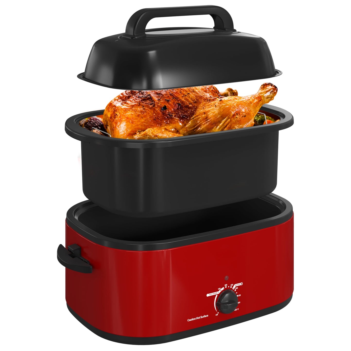 RoyalCraft 24 Quart Electric Roaster Oven with Visible & Self-Basting Lid, Stainless Steel, White