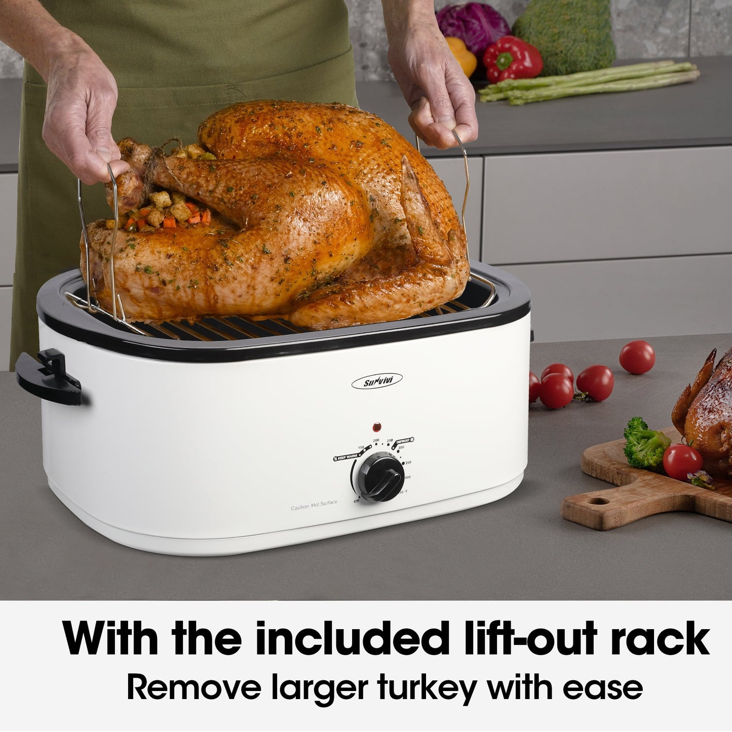 RoyalCraft 20 Quart Electric Roaster Oven with Self-Basting Lid, Stainless Steel, Silver