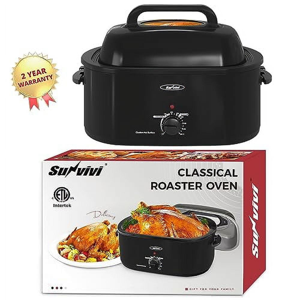 Royalcraft 24 Quart Electric Turkey Roaster Oven with Visible & Self-Basting Lid, Stainless Steel