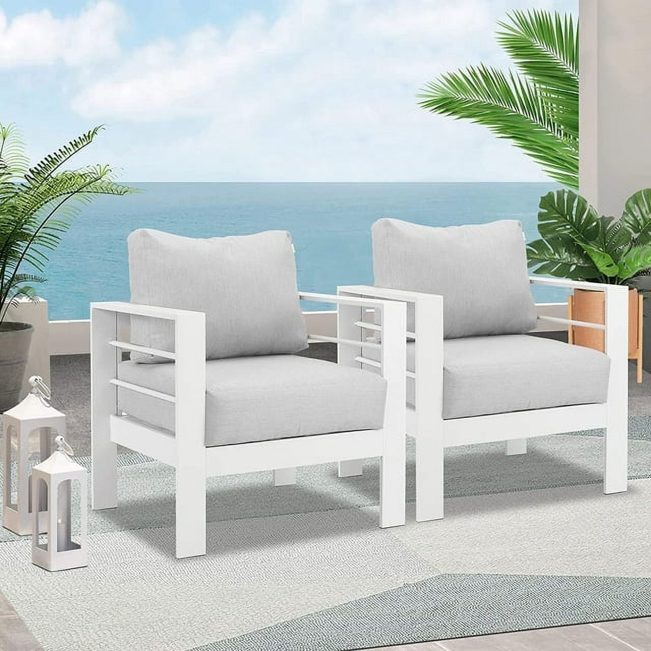 Superjoe 2-Piece Outdoor Patio Aluminum Armchair Sofa with Cushions, White