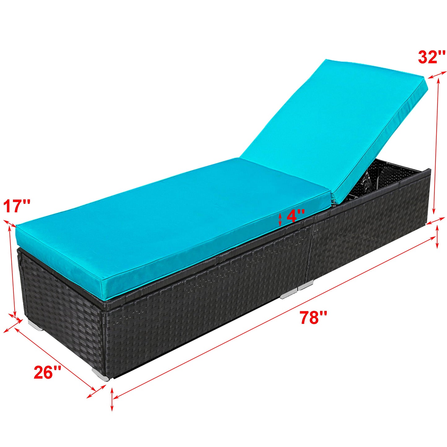 Sunvivi Wicker Patio Chaise Lounge Chair, Create the Patio of Your Dreams With Our Modular Furniture Sets, Black and Blue, PE Wicker
