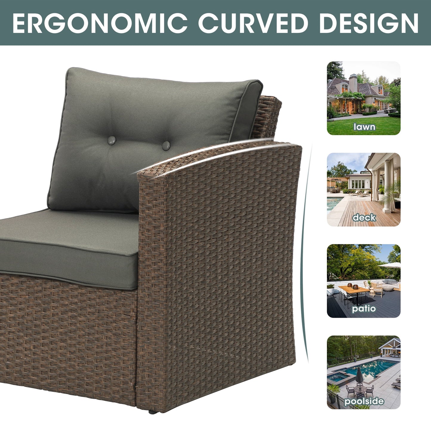 Royalcraft 7-Piece Patio Furniture with Waterproof Outdoor Coffee Table, Lightweight Aluminum Frame, Ergonomic Design, All-Weather Wicker Rattan, Non-Slip Cushions, Brown Wicker and Beige Cushion