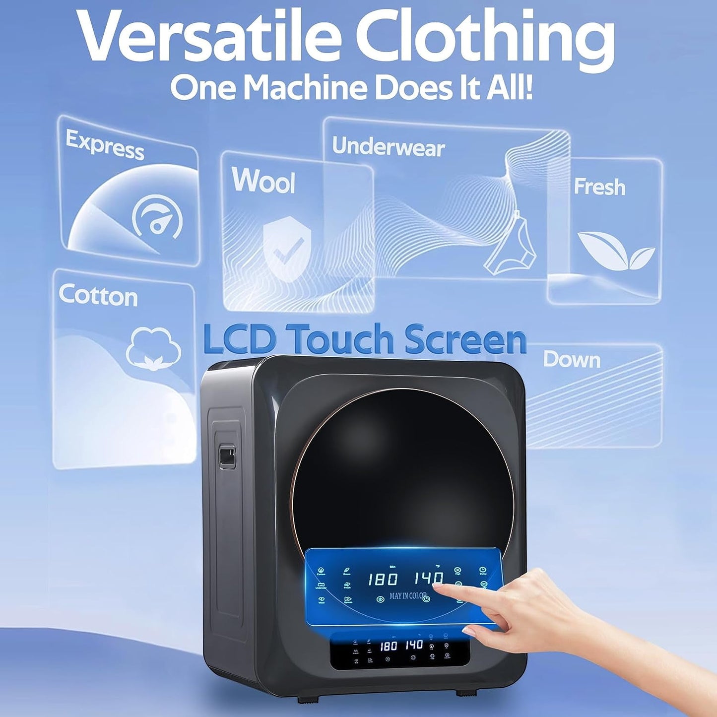 Royalcraft Portable Dryer for Apartment,Front Load 120 V Electric RV with Smart Moisture Sensor,LCD Control Panel Tumble Clothes Machine Stainless Steel Drum Apartment,Dorm & Home,8.8lbs,Grey 850W