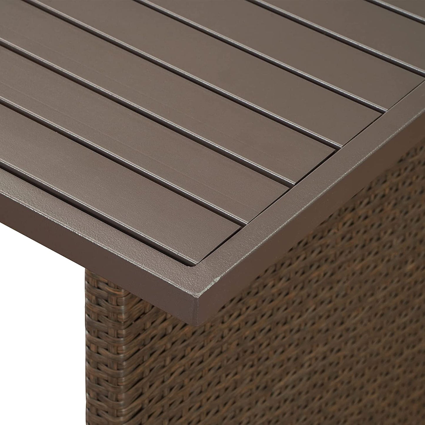Royalcraft Outdoor Wicker Dining Table, Rectangle Rattan Patio Furniture Dining Table with Aluminum Top, Brown