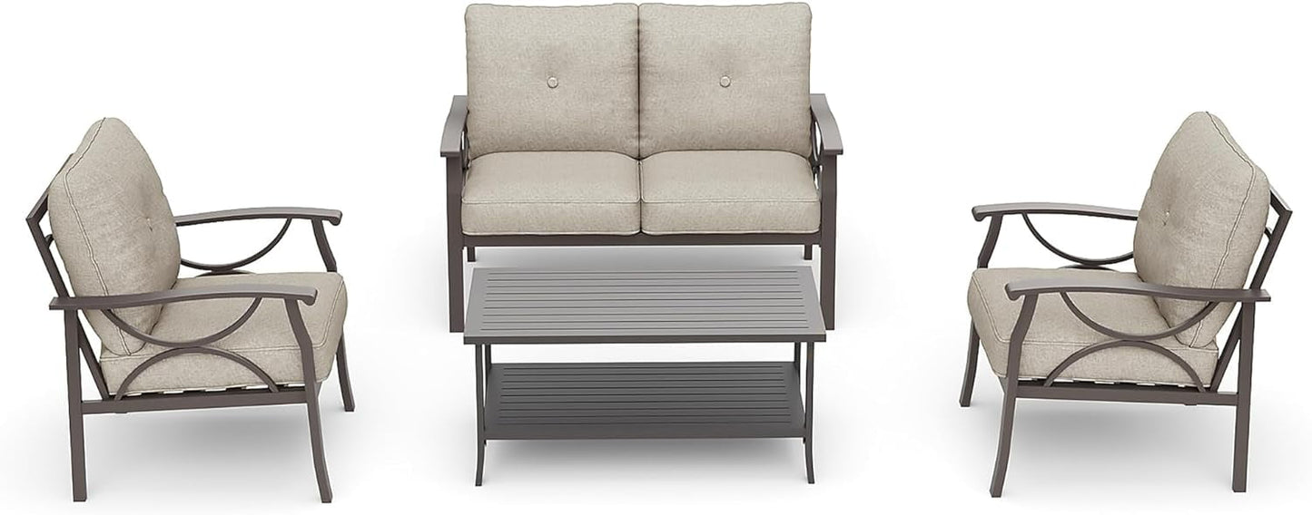 Royalcraft Outdoor Patio Furniture Set, 4 Piece Patio Conversation Set with Coffee Table, Metal Furniture Set for Porch Backyard Garden, Coffee
