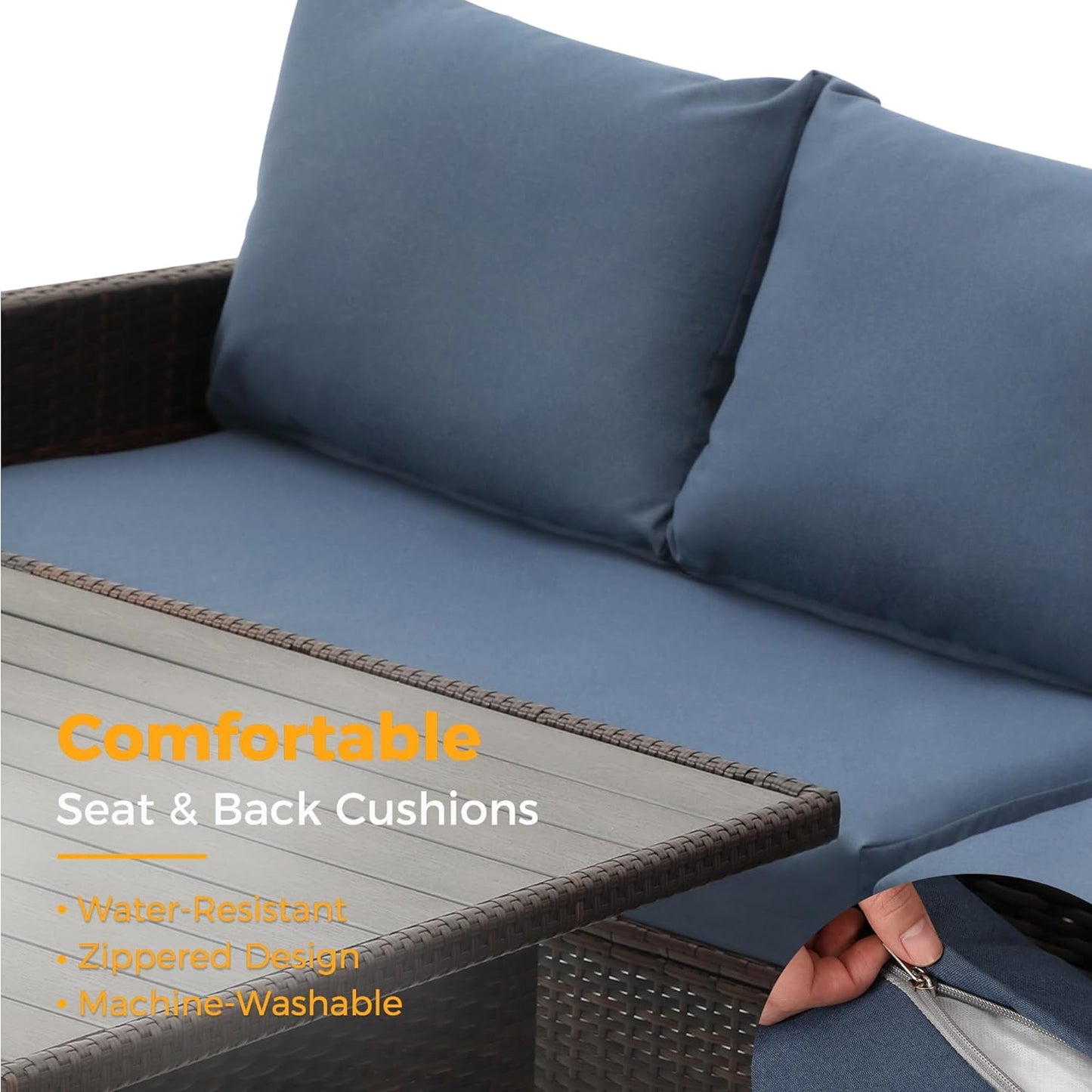 RoyalCraft Patio Furniture Set, 7 Piece High Curved Back Outdoor Dining Sectional Sofa with Dining Table and Chair, All Weather Wicker Conversation Set with Ottoman