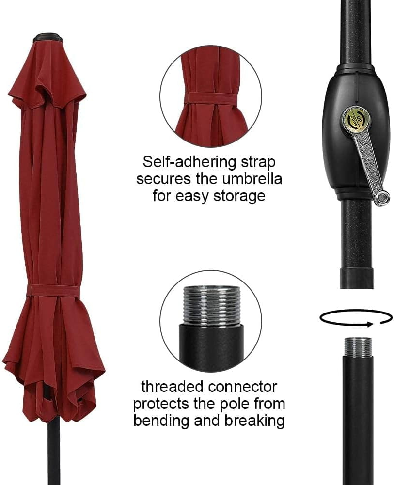 RoyalCraft 7.5 Ft Patio Umbrella Outdoor Market Table Umbrella Luxury Aluminum Pole Umbrella with Push Button Tilt and Crank, 6 Ribs, Polyester Canopy, Dark Red