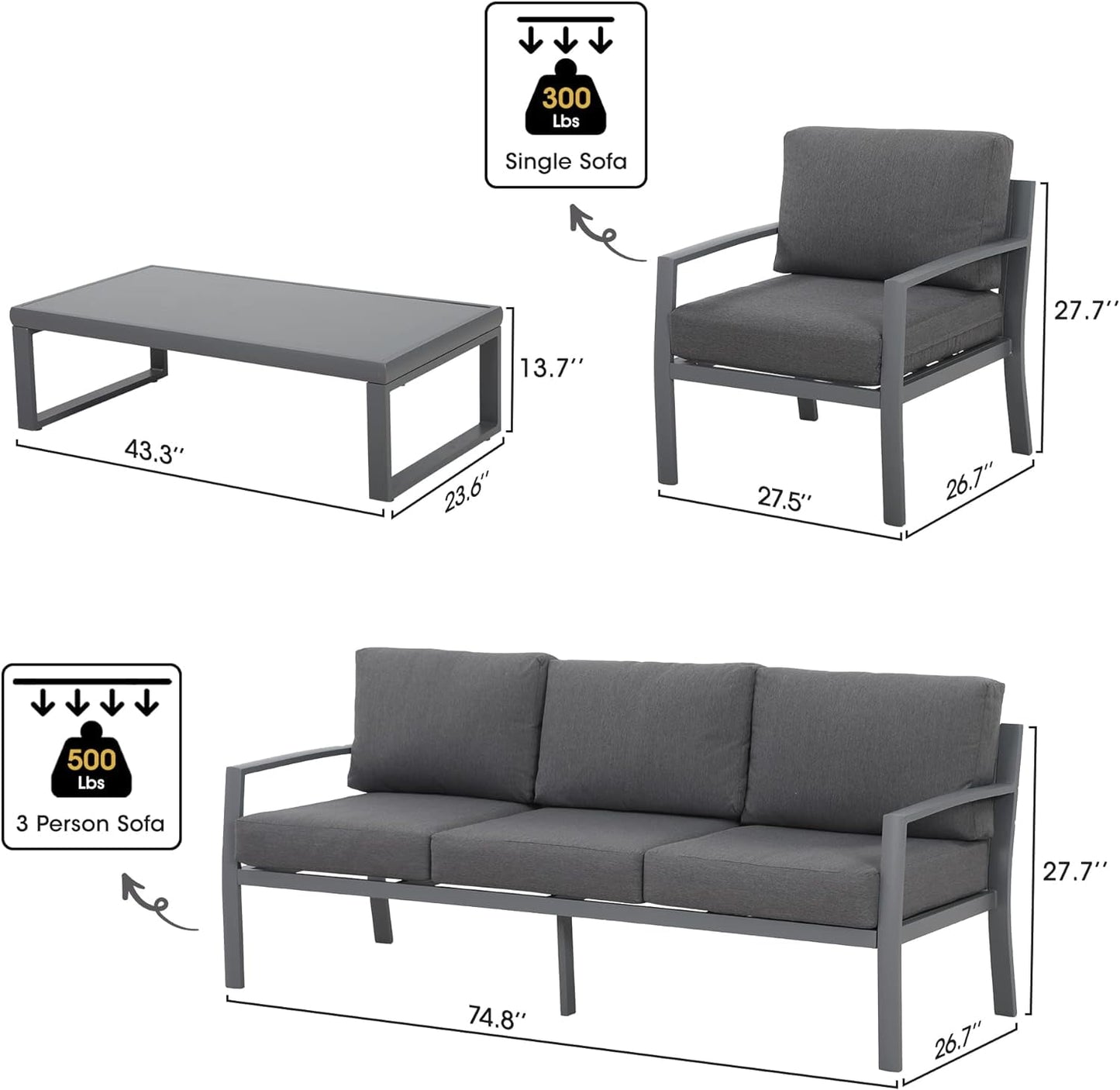 Royalcraft Aluminum Patio Furniture, Outdoor Metal Patio Furniture Conversation Set with Coffee Table, Outside Patio Sofa Sets with Cushion for Balcony Backyard Garden, Beige