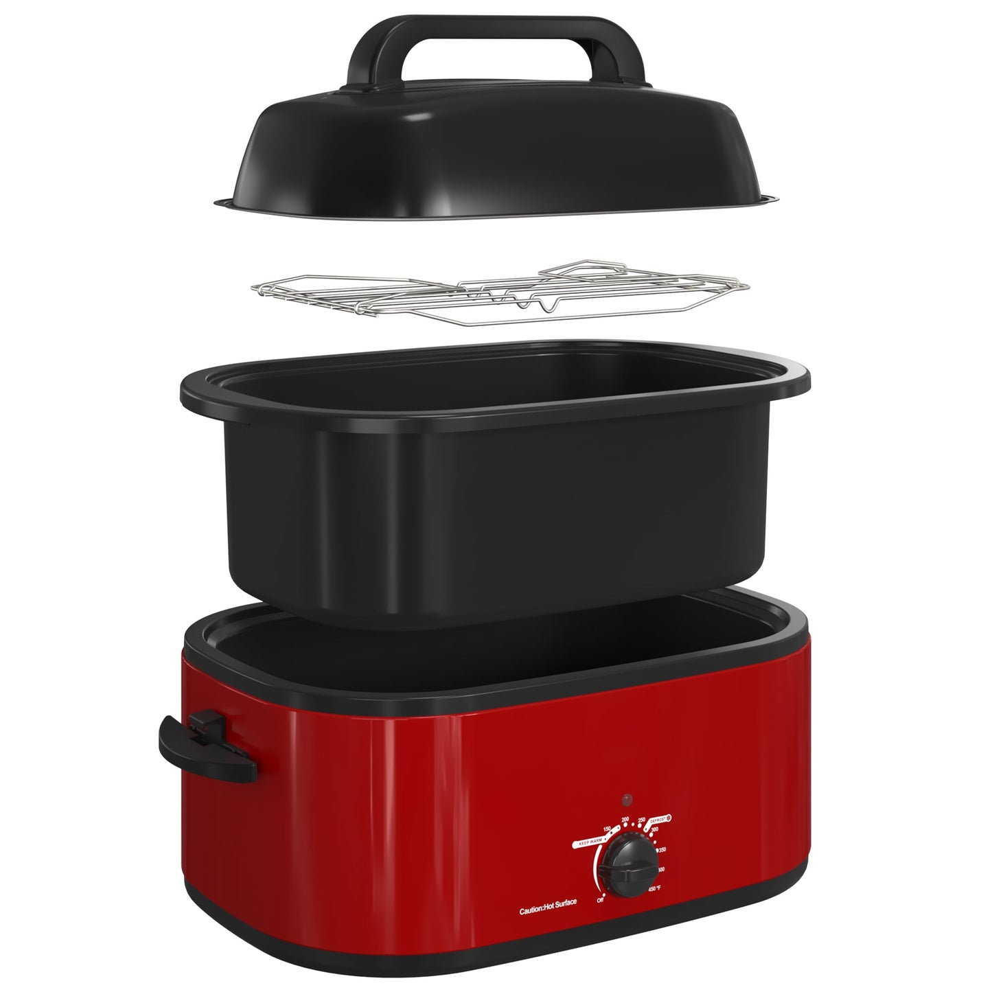 RoyalCraft 24 Quart Electric Roaster Oven with Visible & Self-Basting Lid, Stainless Steel, White