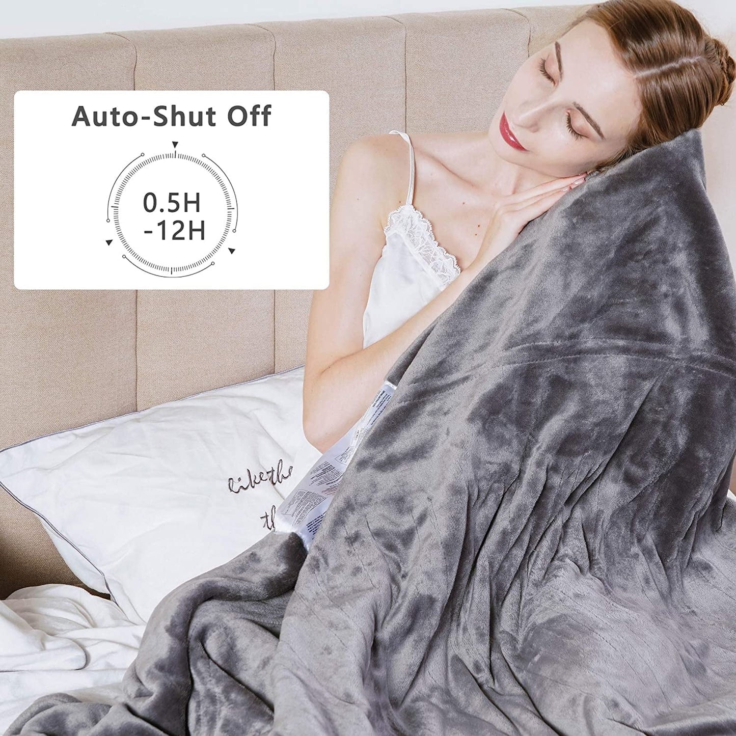 Royalcraft Electric Blanket Queen Size with Dual Control, 10 Heating Levels& 12 hours Auto-off, Overheat Protection, Grey