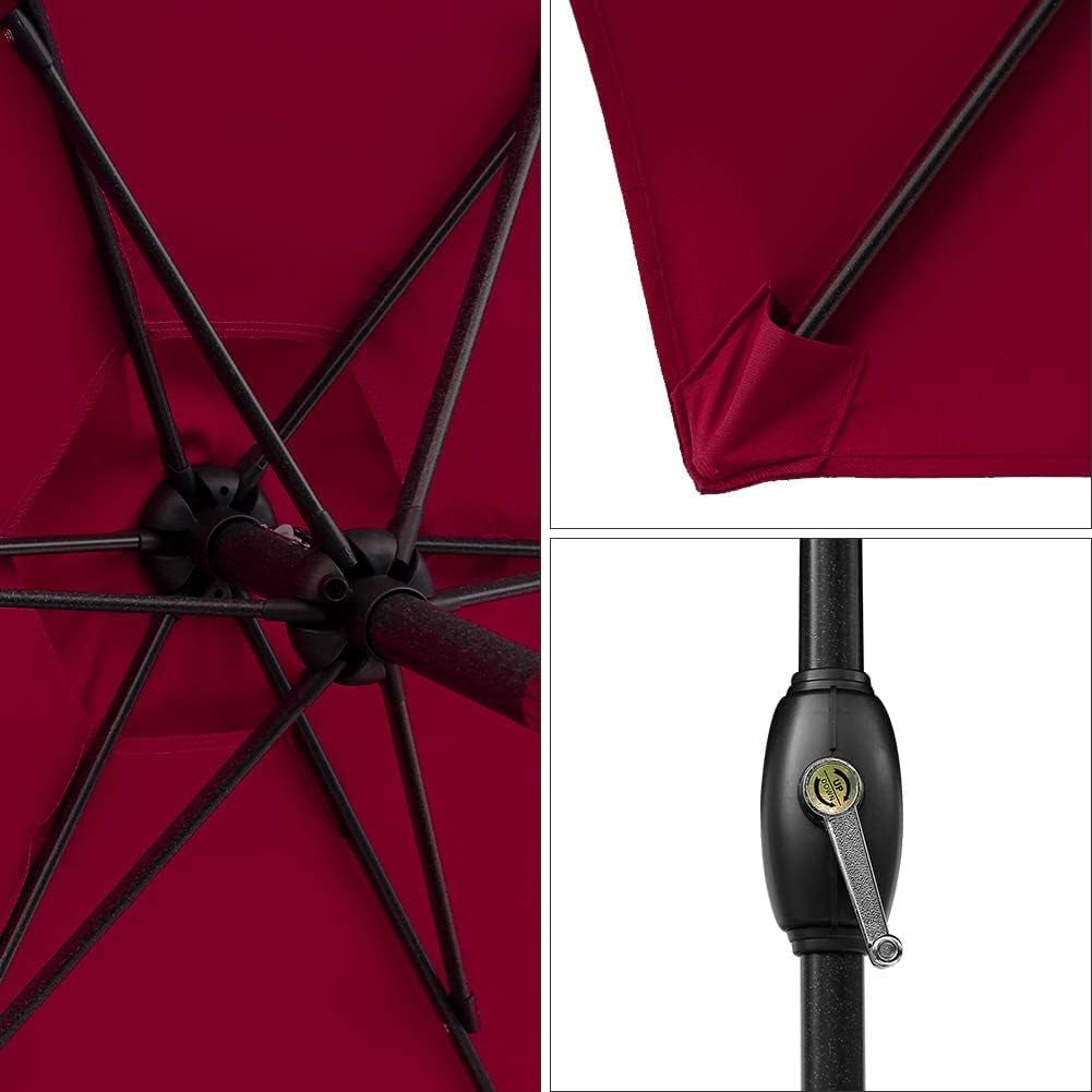 RoyalCraft 7.5 Ft Patio Umbrella Outdoor Market Table Umbrella Luxury Aluminum Pole Umbrella with Push Button Tilt and Crank, 6 Ribs, Polyester Canopy, Dark Red