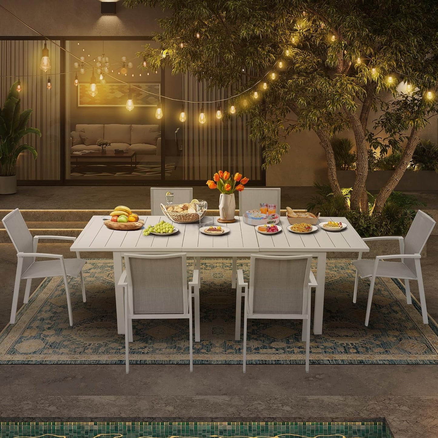 Superjoe Outdoor Patio Aluminum Dining Chairs Set of 4, Outside Stackable Furniture for Lawn, Balcony, Quick-Drying Textilene Fabric, White