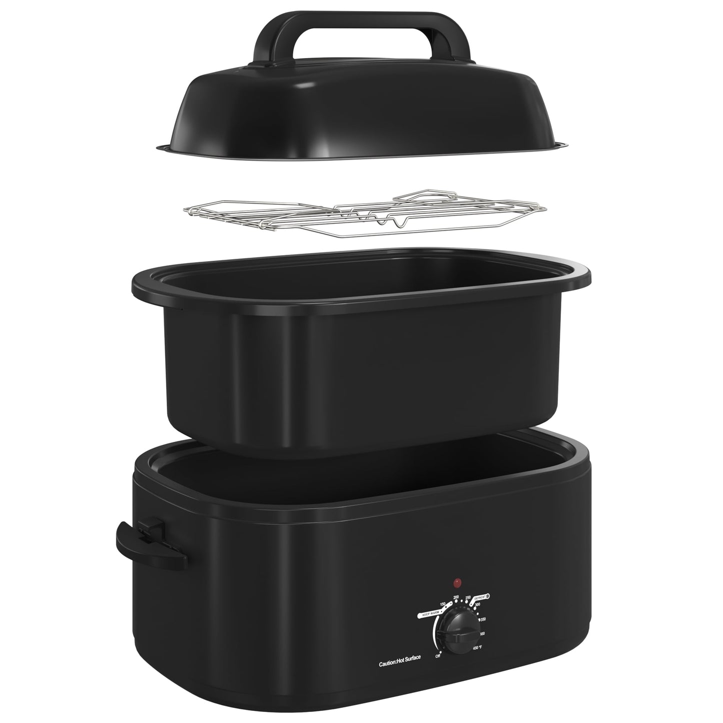 RoyalCraft 20 Quart Electric Roaster Oven with Self-Basting Lid, Stainless Steel, Silver