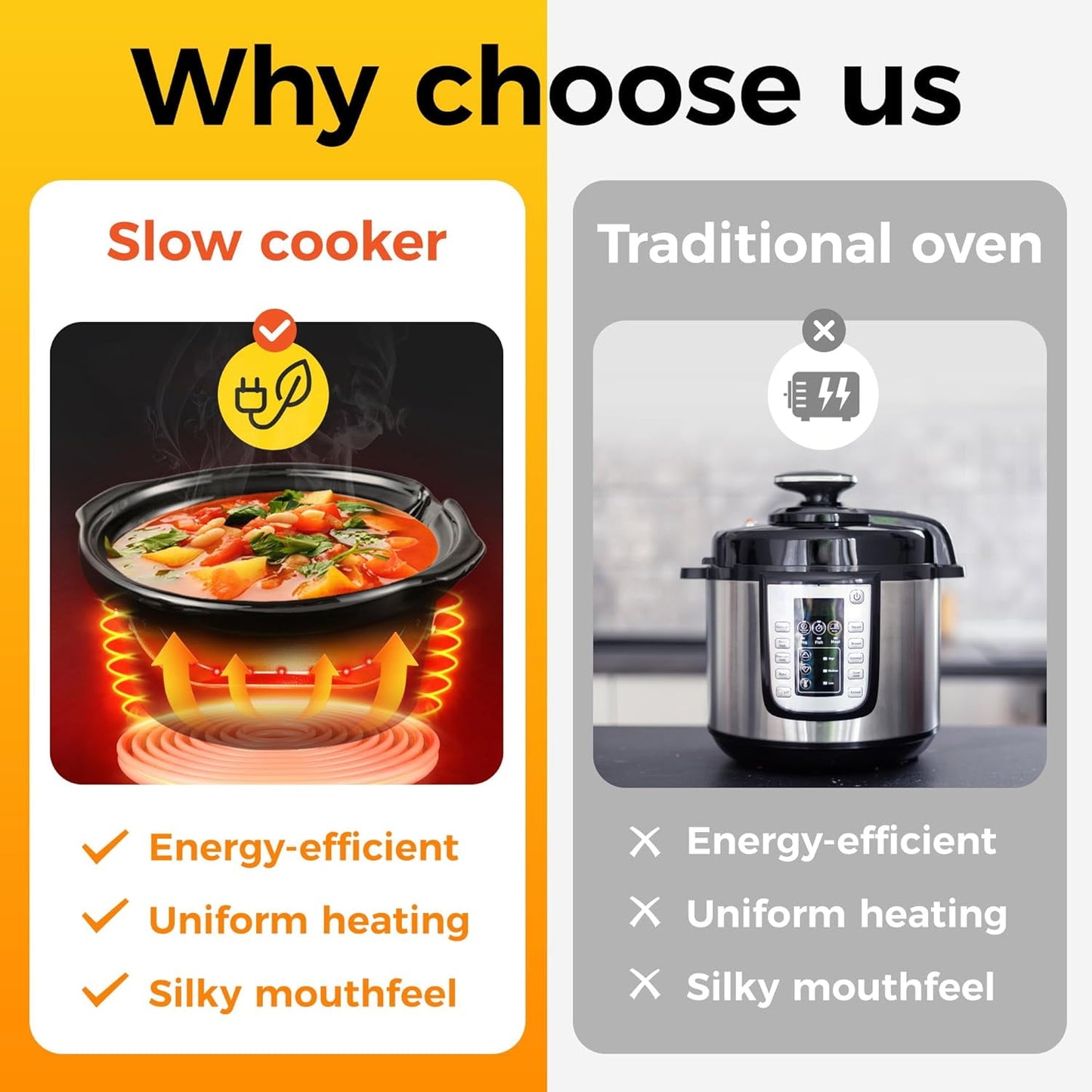 Royalcraft Double Slow Cooker, 2 Pot 1.25 Quart Oval Crock Food Warmer Buffet Server, Stainless Steel