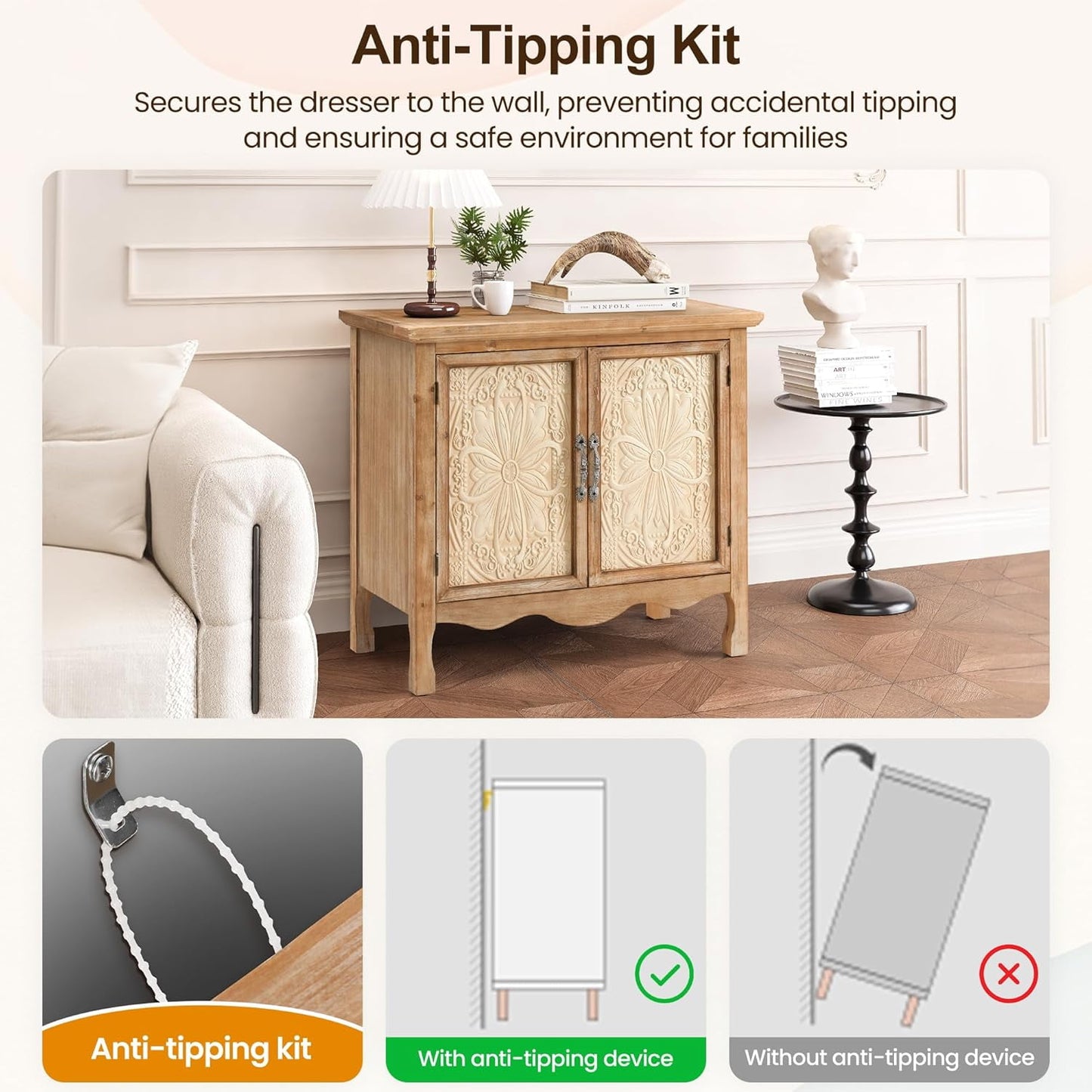 RoyalCraft 2-Door Storage Cabinet, Accent Buffet Server Cabinet, Kitchen Sideboard Cabinet, Wood Cabinet Organizer for Hallway, Dining Room, Living Room, Entryway