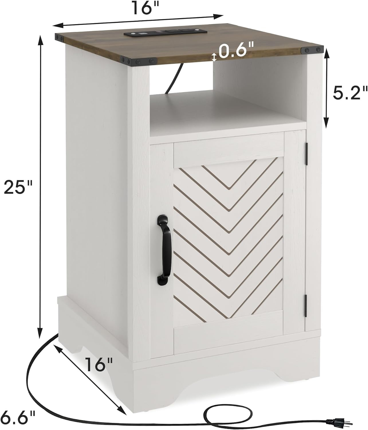 Royalcraft Nightstand Set of 2 with Charging Station, Tall Farmhouse Bedside Table with Herringbone Design, Wooden Rustic End Table with Large Storage Cabinets and Shelf for Bedroom nightstand set of 2