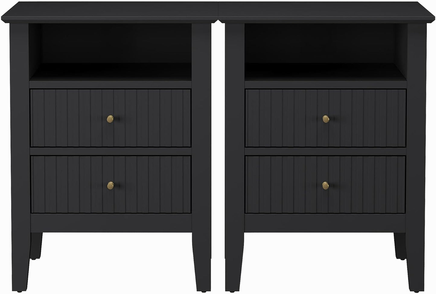 RoyalCraft Fluted Nightstand Set of 2, Modern Wooden Sofa Table with 2 Drawers for Small Spaces, Tall End Table for Bedroom, Living Room, Couch Coffee Table