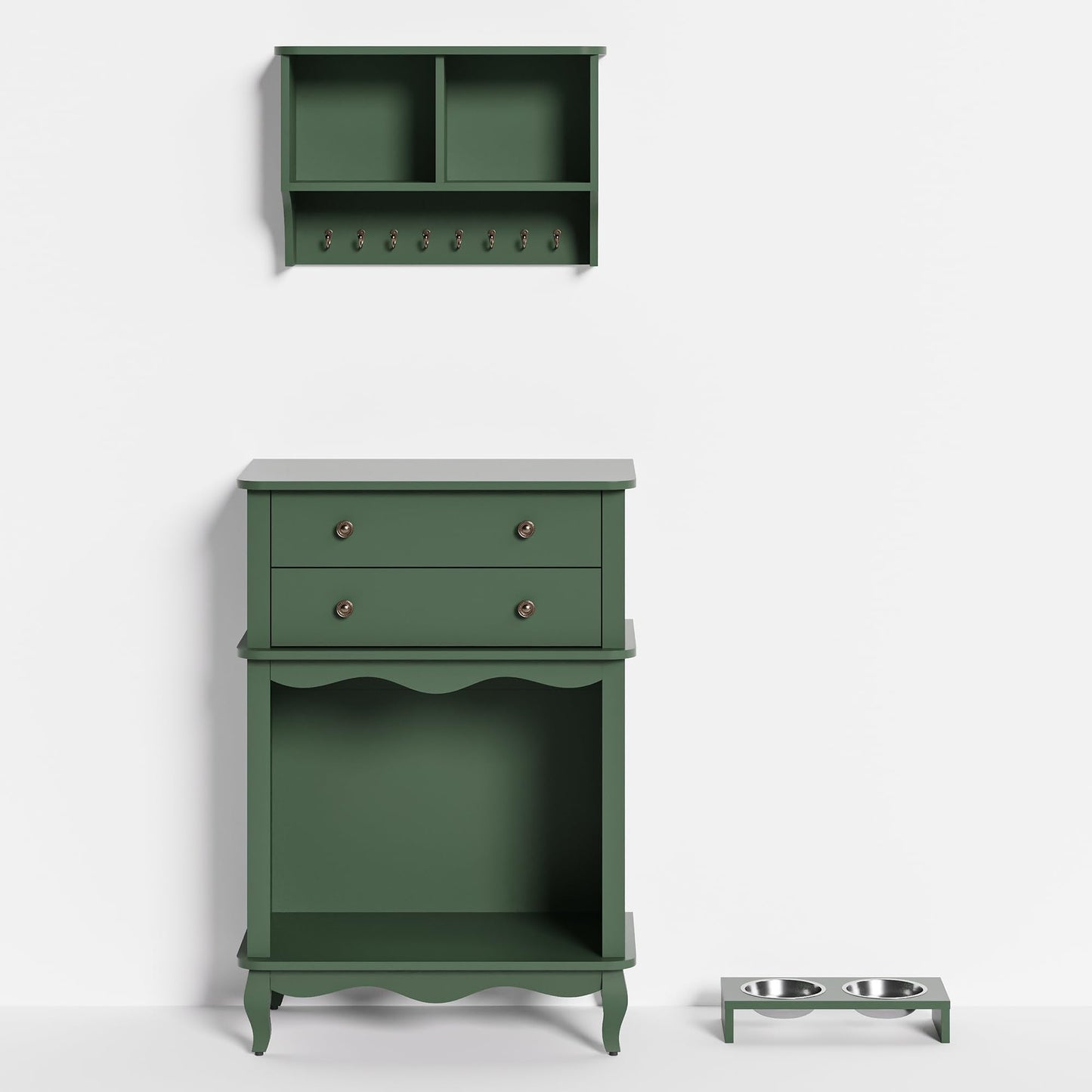 CozyHome 2 Drawer Dresser with Wall Mount Shelves, Dresser Chest of Drawer for Bedroom, Multifunctional Tall Dresser, Wood Storage Chest of Drawers Storage Cabinet for Living Room, Entryway, Green