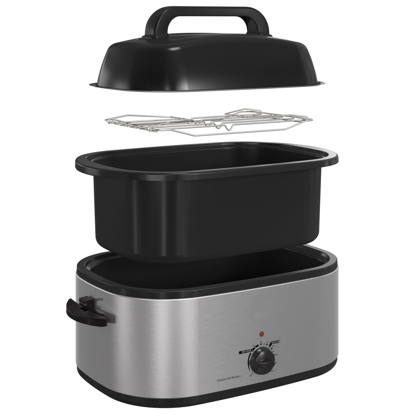 RoyalCraft 24 Quart Electric Roaster Oven with Visible & Self-Basting Lid, Stainless Steel, White