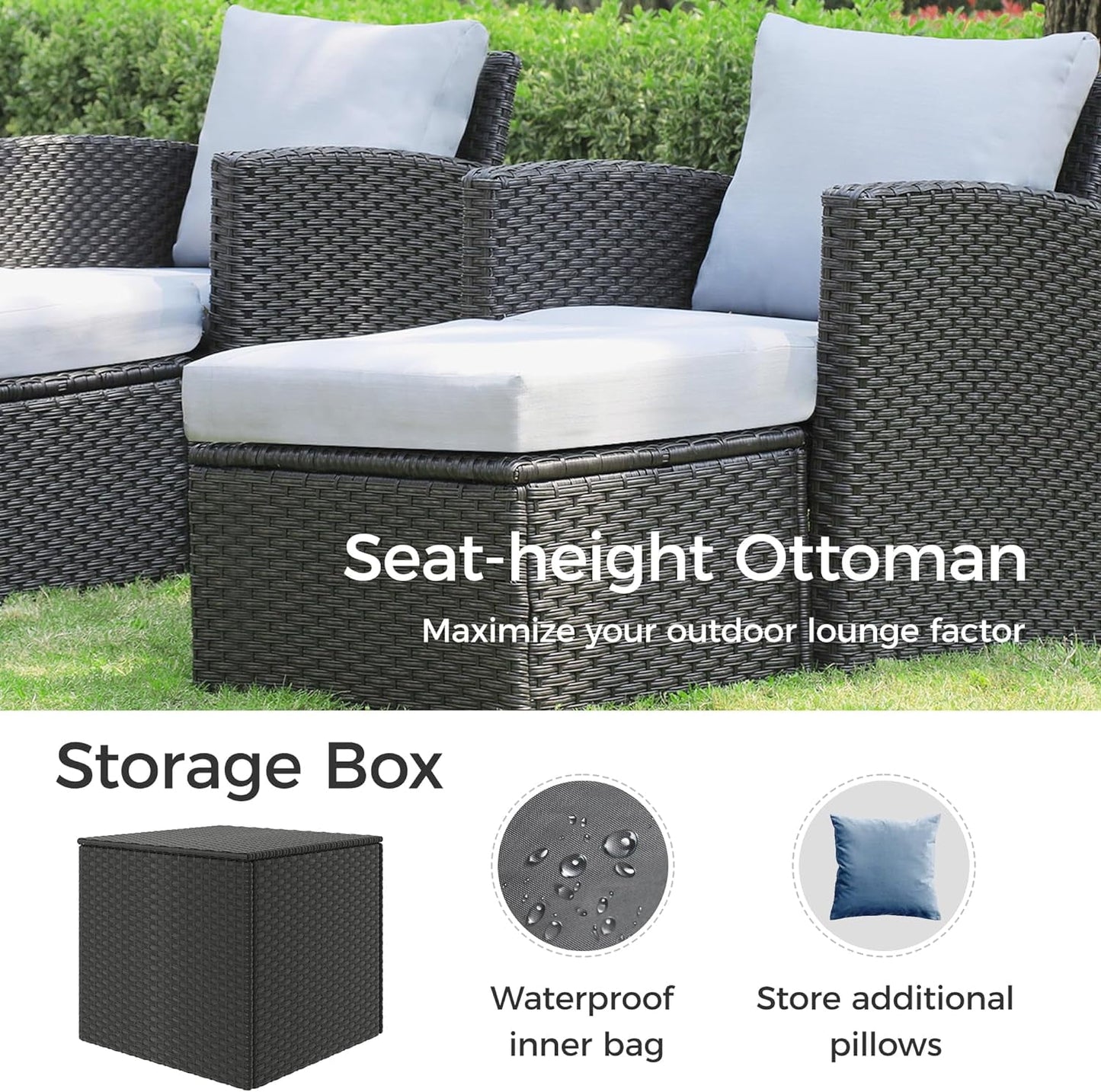 Royalcraft 9 Pieces Patio Furniture Set, All Weather PE Wicker Rattan Outdoor Sectional Sofa with Coffee Table and Navy Blue Cushion, Outdoor Furniture for Lawn Backyard Poolside Porch
