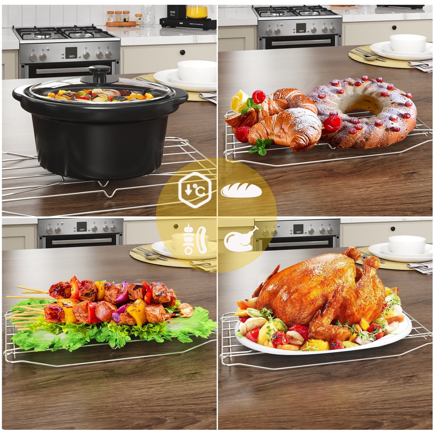 RoyalCraft 24 Quart Electric Roaster Oven with Visible & Self-Basting Lid, Stainless Steel, White