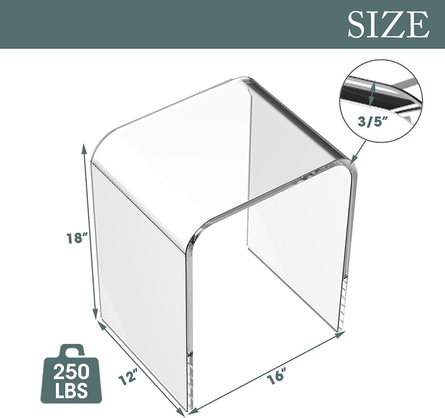 Royalcraft Acrylic End Table, Modern Lucite Side Table with Waterfall Edges, Contemporary Square Nightstand and Stool for Living Room and Bedroom, Clear