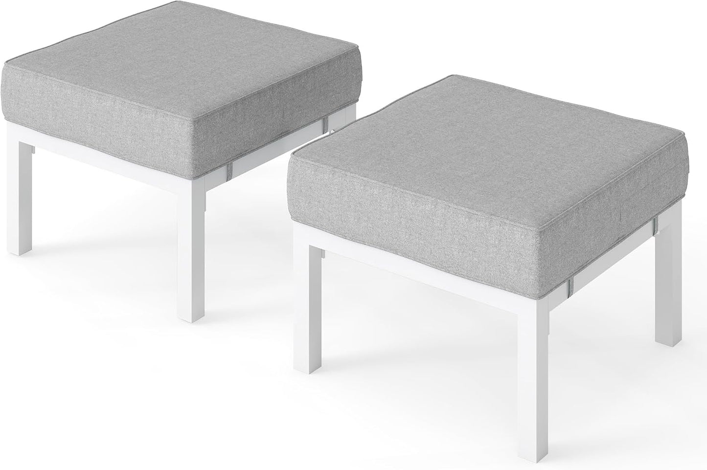 Royalcraft Outdoor Footstools Patio Ottoman Set of 2, Aluminum All-Weather Outdoor Footrest Seat with Removable Cushions, Patio Furniture Ottomans for Garden, Backyard, Poolside-Gray