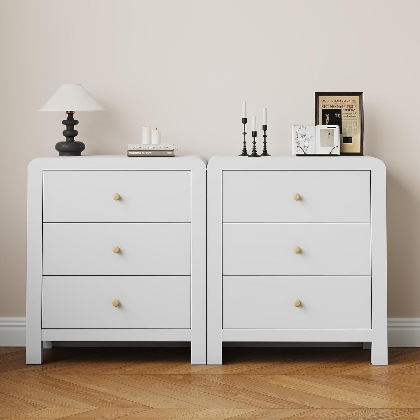Royalcraft 3 Drawer Dresser, Modern Chest of Drawers with Rounded Table Corners, Wooden Closet Dresser Nightstand Side Table with Ample Storage Space for Bedroom, Living Room, Entryway, Natural Wood