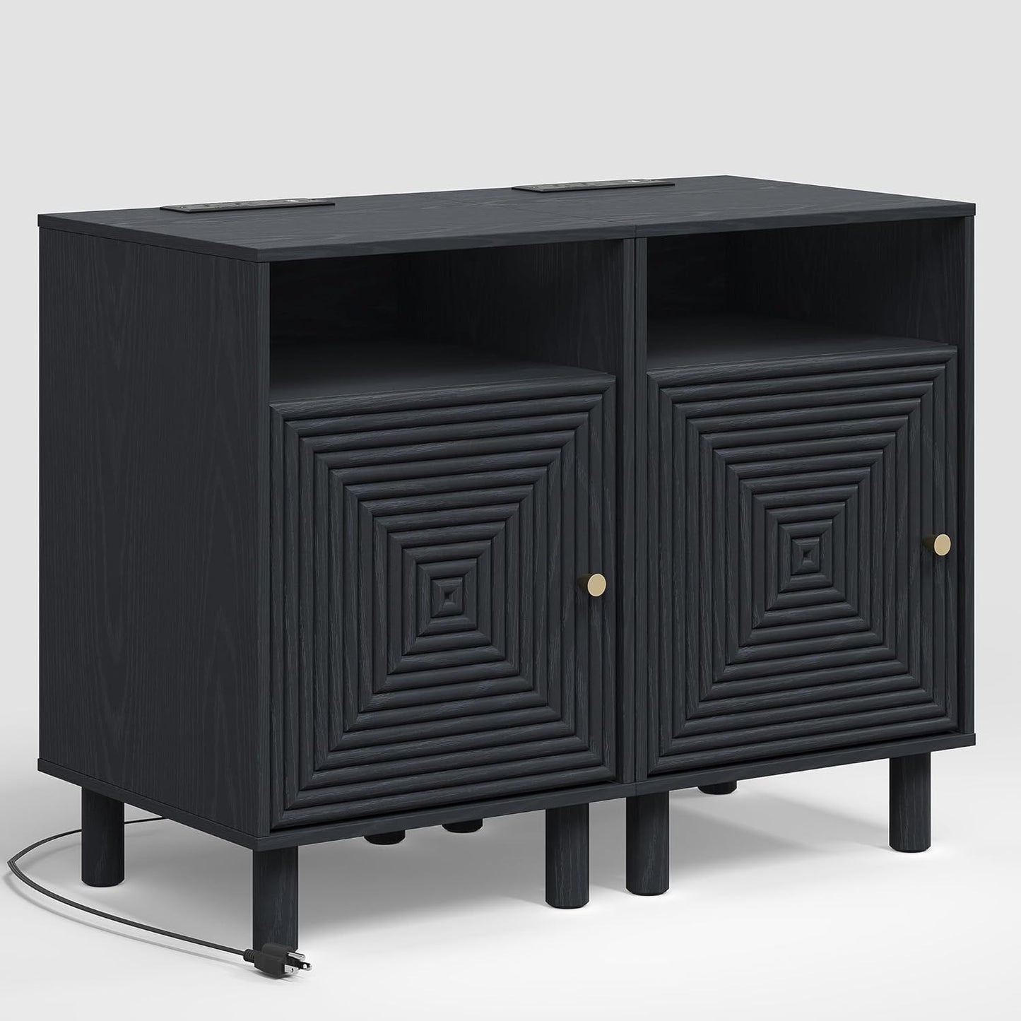 Royalcraft Nightstand Set of 2, Modern Side Table with Charging Station, Accent End Table with Solid Wood Legs, Bedside Table for Living Room, Bedroom, Entryway