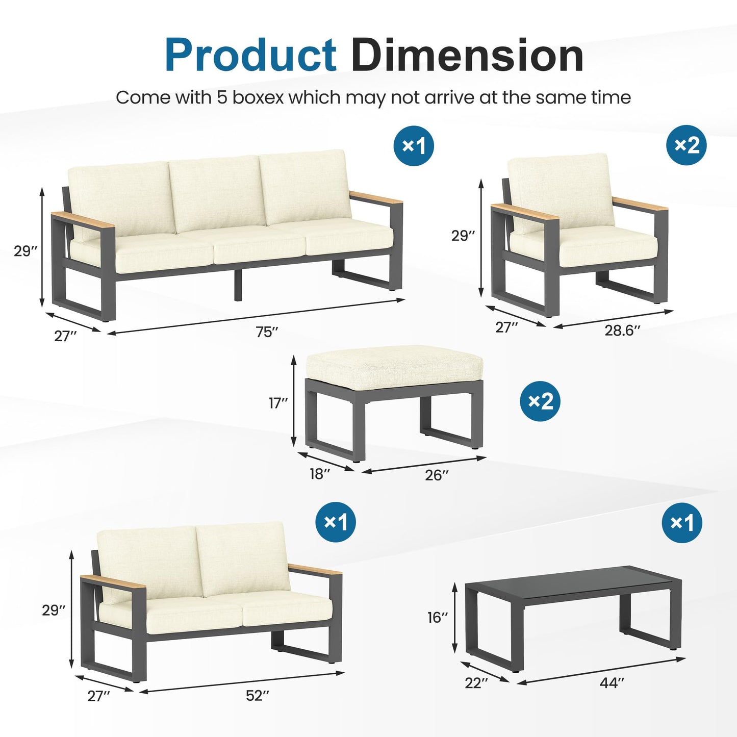 CozyHome Aluminum Patio Furniture, 7 Piece Metal Outdoor Furniture Set with Coffee Table & Ottomans, Modern Patio Sofa Sets Outdoor Conversation Set for Pool Garden Porch Backyard, Beige