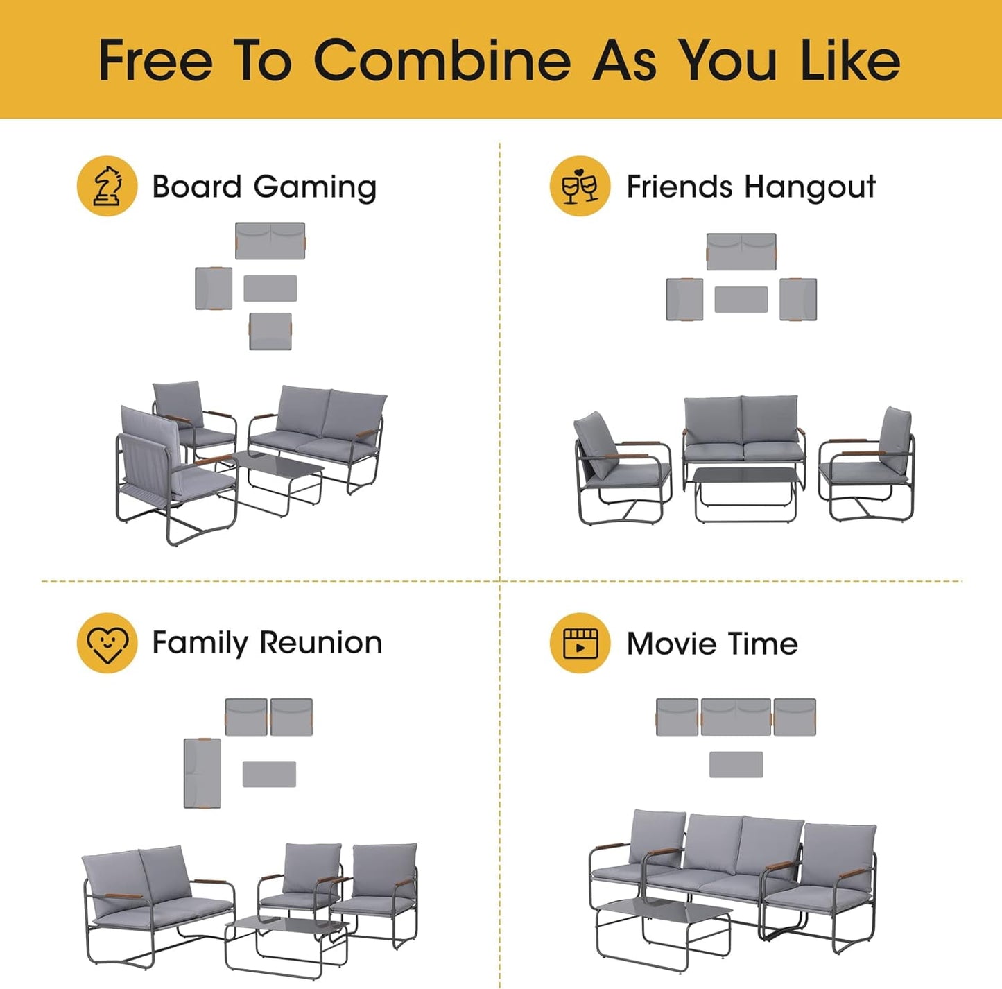 Royalcraft Aluminum Patio Furniture, Outdoor Metal Patio Furniture Conversation Set with Coffee Table, Outside Patio Sofa Sets with Cushion for Balcony Backyard Garden, Beige