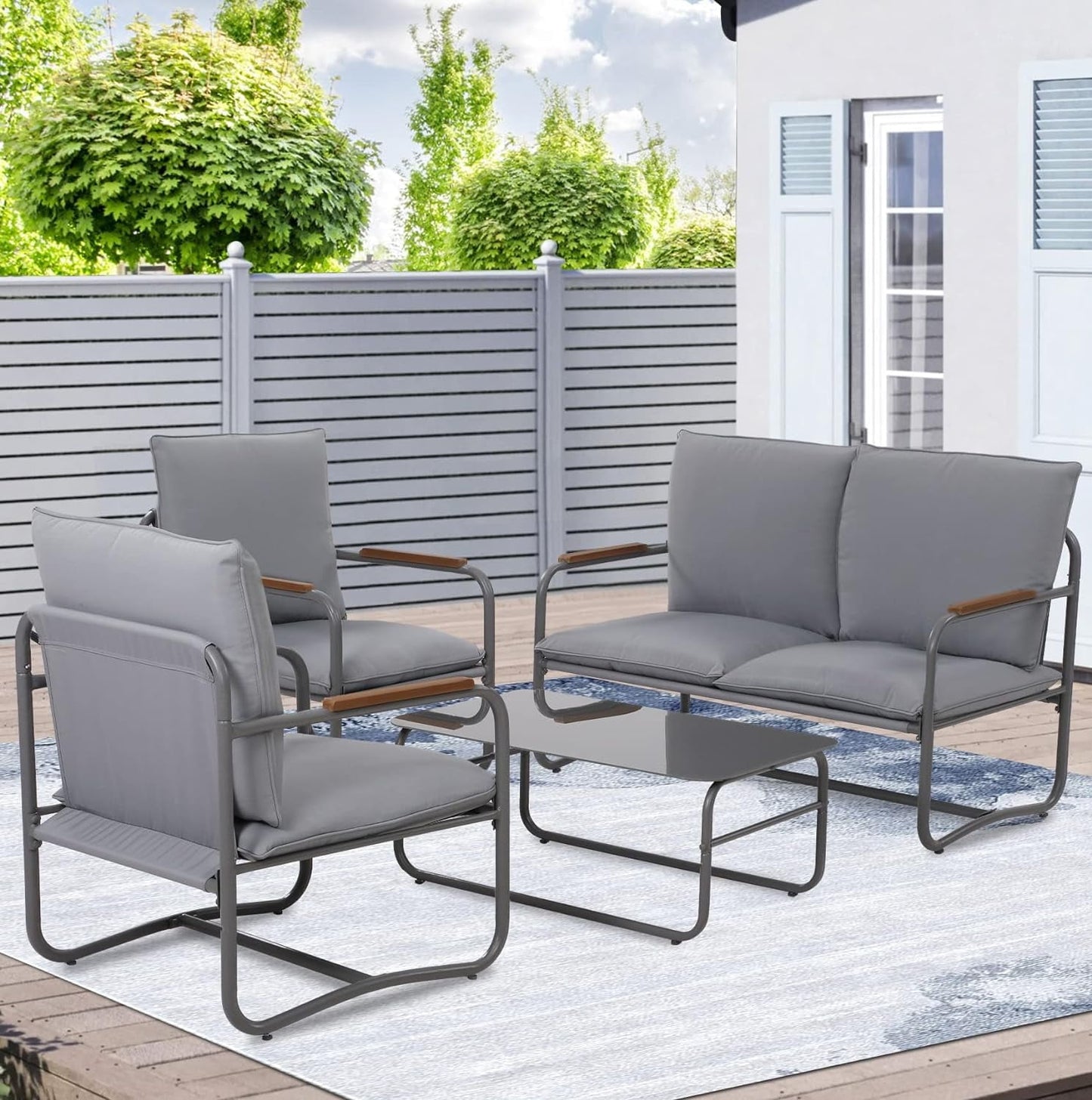 Royalcraft Aluminum Patio Furniture, Outdoor Metal Patio Furniture Conversation Set with Coffee Table, Outside Patio Sofa Sets with Cushion for Balcony Backyard Garden, Beige