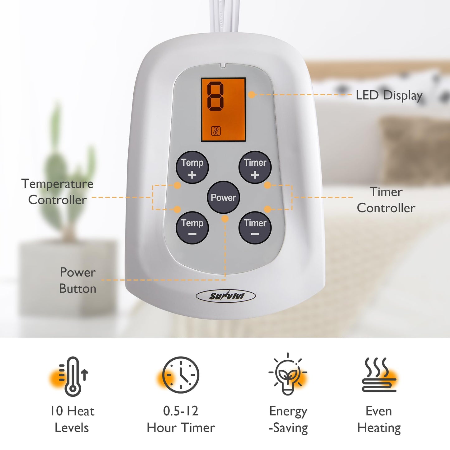 RoyalCraft Twin Size Heated Mattress, Electric Bed Mattress Pad with 12-Hour Timer & 10 Heat Settings, Full Bed Warmer, Machine Washable, 39" x 75"
