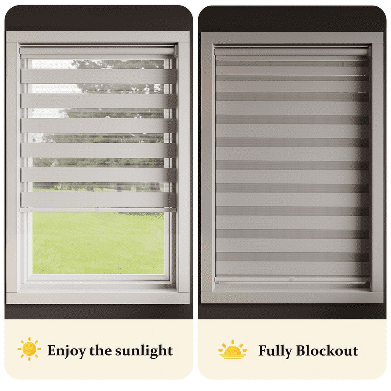 Royalcraft Cordless Zebra Blinds, Horizontal Dual Layer Roller Window Shades, Modern Adjustable Pull Down Shades for Windows Light Filtering Day and Night for Home Office, Easy to Install