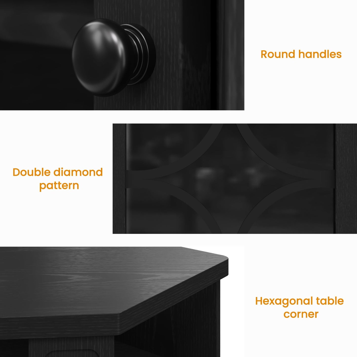 CozyHome Corner TV Stands, Wood Media Console Table with Adjustable Shelves & Acrylic Doors, Modern Entertainment Center for TVs up to 55'', Corner Cabinet for Living Room, Bedroom, Black