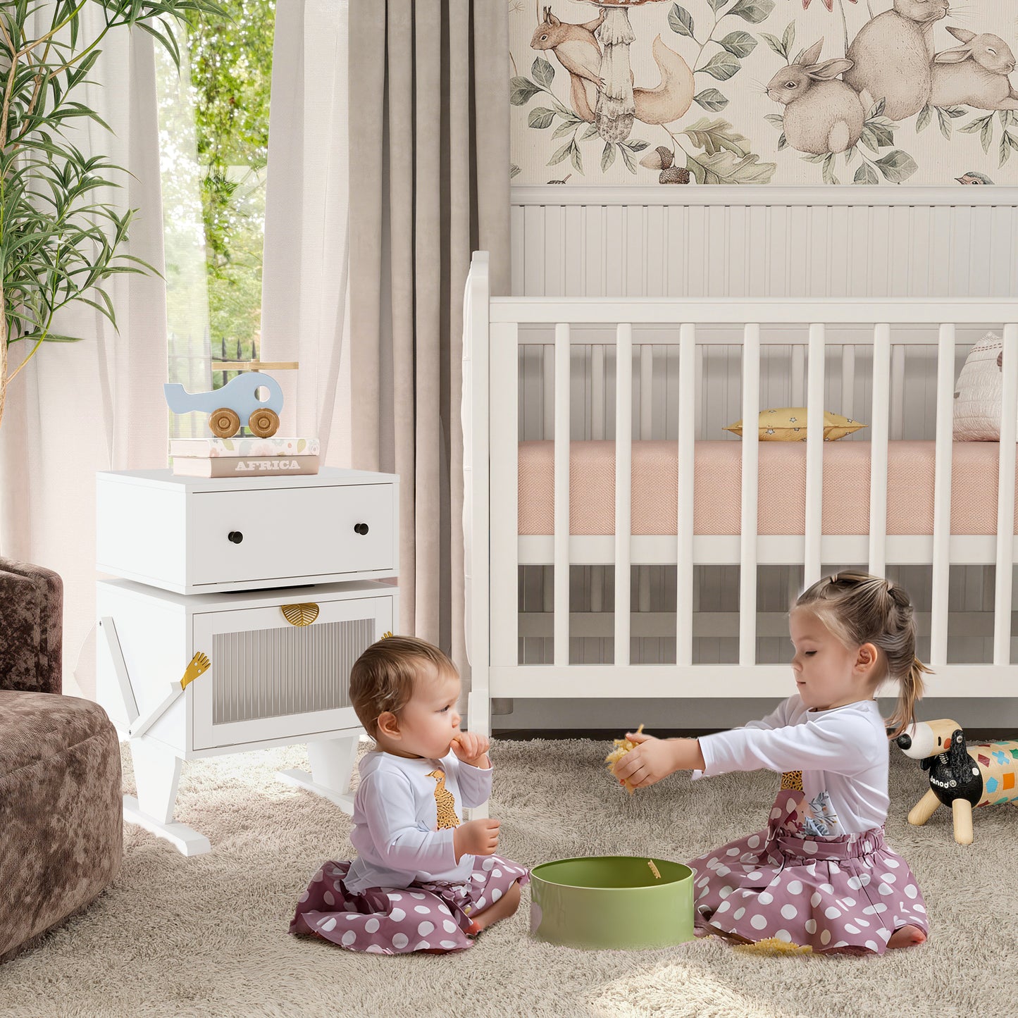 Nightstand with 360¡ã Rotating Drawer and LED Light Strip