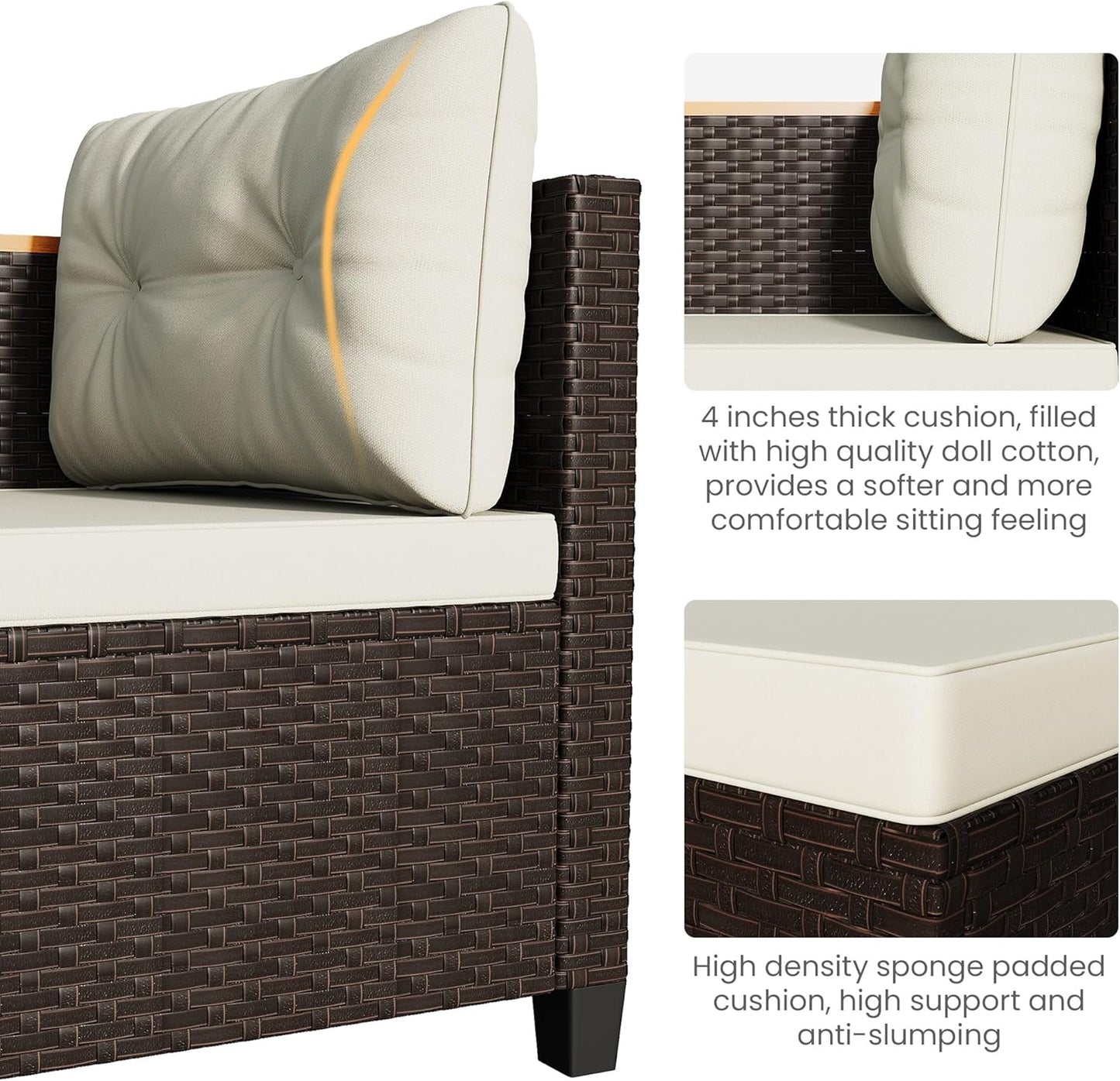 RoyalCraft 3-Piece Outdoor Patio Furniture Set, PE Wicker L-Shaped Sectional with Storage Table and Cushions, Small Rattan Conversation Set for Balcony Garden Deck
