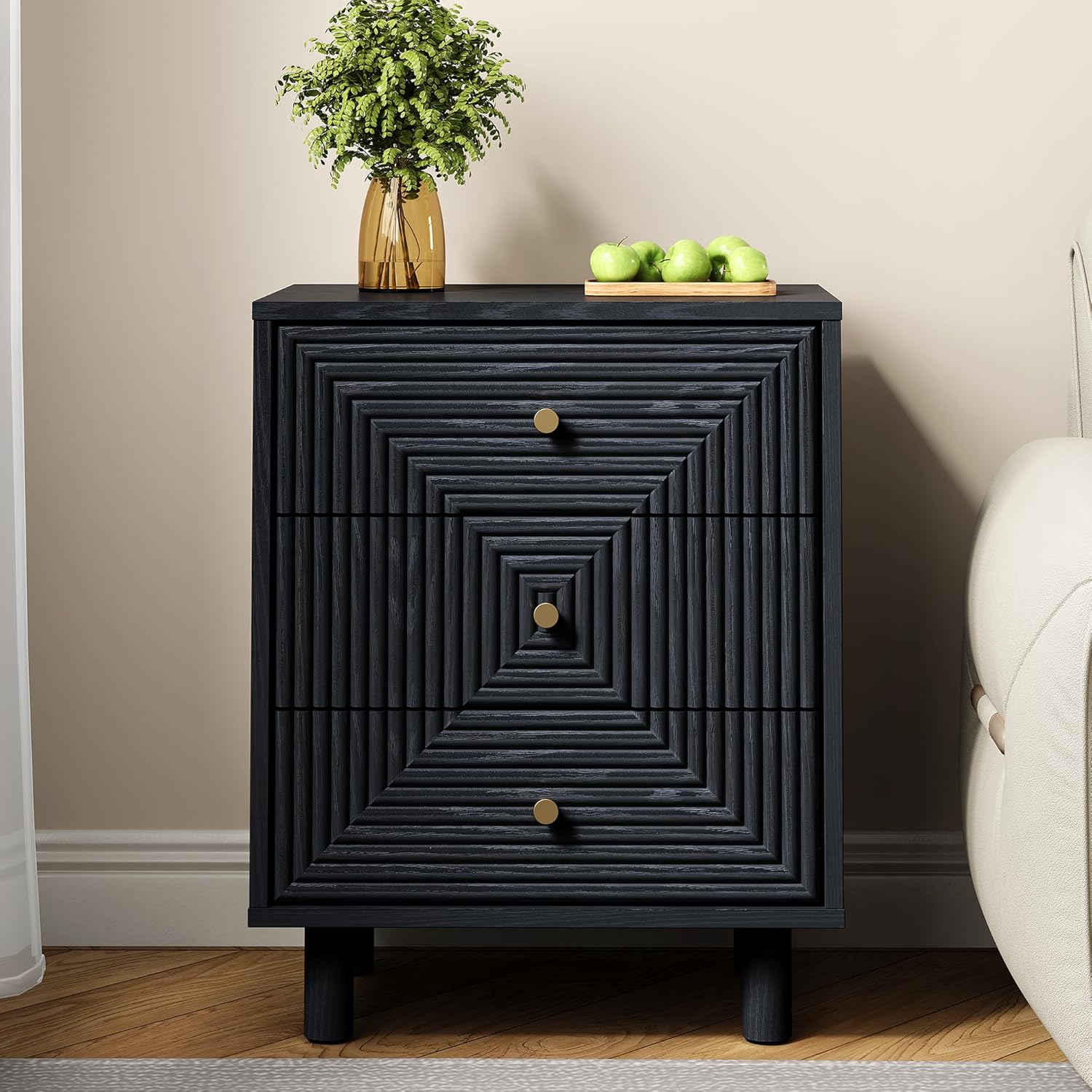 mini dresser nightstand DEXYLLO with 2 Fabric Drawers, Small for Bedroom, Bedside End Table for Closet, Charcoal Black Wood Grain Print perfect for bedside PHI VILLA Rattan Dresser -