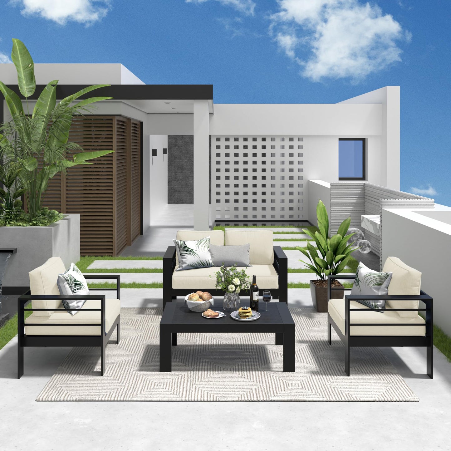CozyHome Outdoor Loveseat Aluminum Patio Furniture Sofa, All-Weather Metal Outdoor Couch with Cushions,Beige