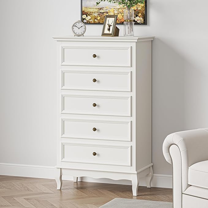 Royalcraft Dresser for Bedroom, Modern 7 Drawer Dresser with Solid Wood Legs and Painted Finish, White Chest of Drawers, Wooden Storage Closet Cabinet Organizer for Nursery, Living Room, Hallway